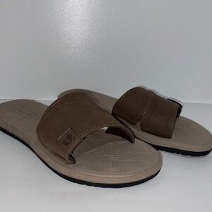 High Tide Women's Brown Faux Suede Open Toe Slip On Slide Sandals Size 6